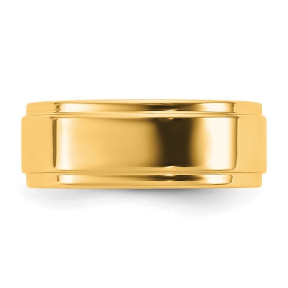 14K Yellow Gold 7mm Flat with Step Edge Band Wedding Band Gifts Womens Mens